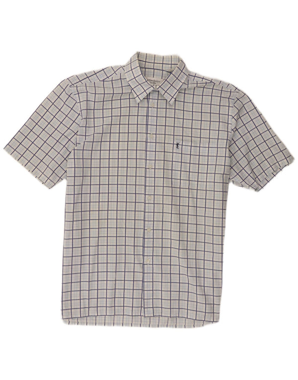 Yves Saint Laurent Camicia a maniche corte da uomo in cotone a quadri blu grandi