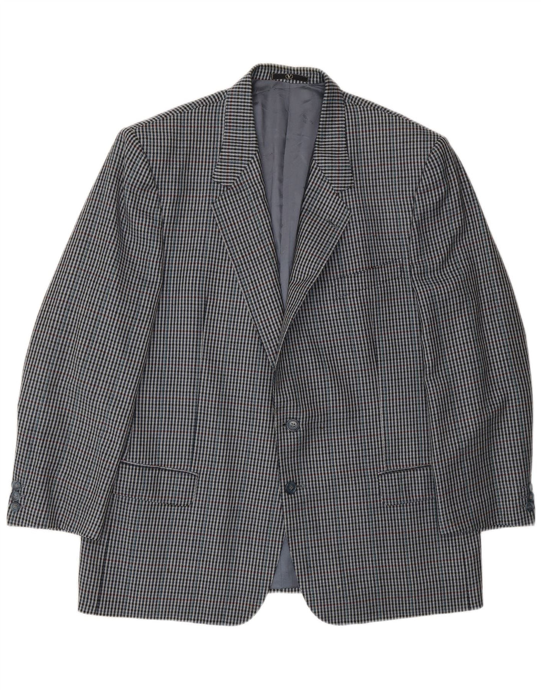 VALENTINO Mens Uomo 2 Button Blazer Jacket IT 54 2XL Navy Blue Gingham