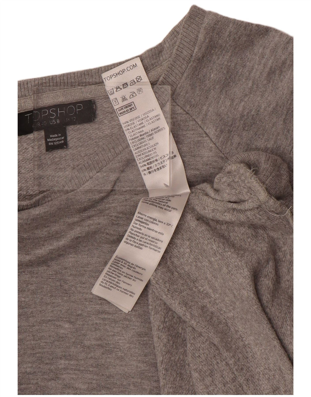 Topshop Felpa oversize da donna Maglione UK 12 Viscosa grigio medio