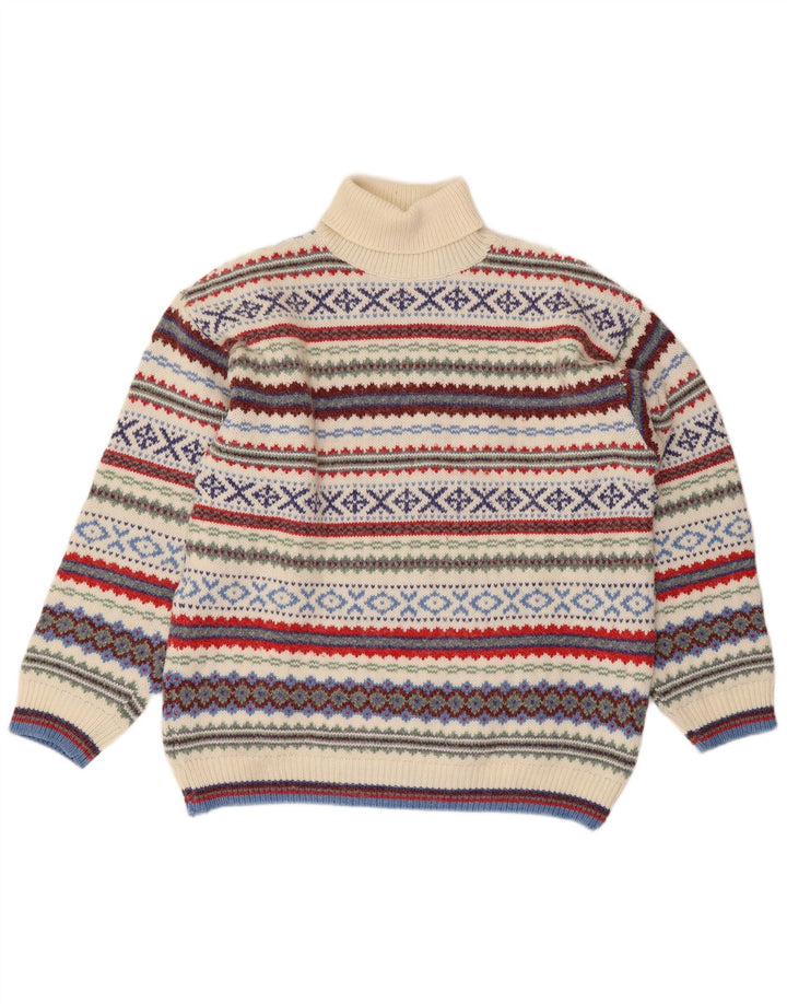 Ferro da uomo maglione collo alto maglione XL lana Fair Isle multicolore