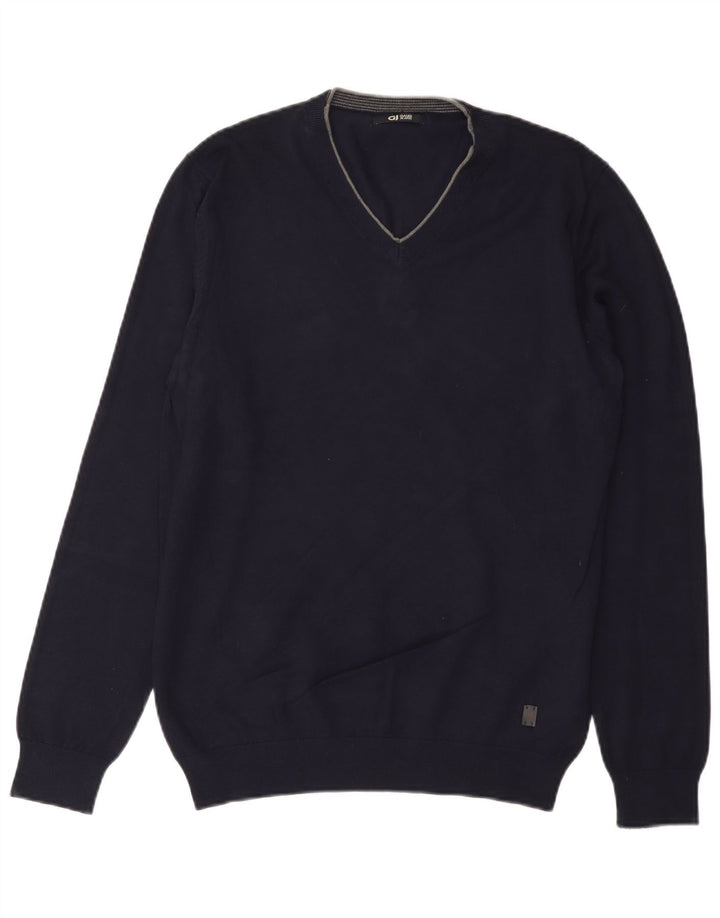 Maglione da uomo con scollo a V Gaudi in viscosa media blu navy