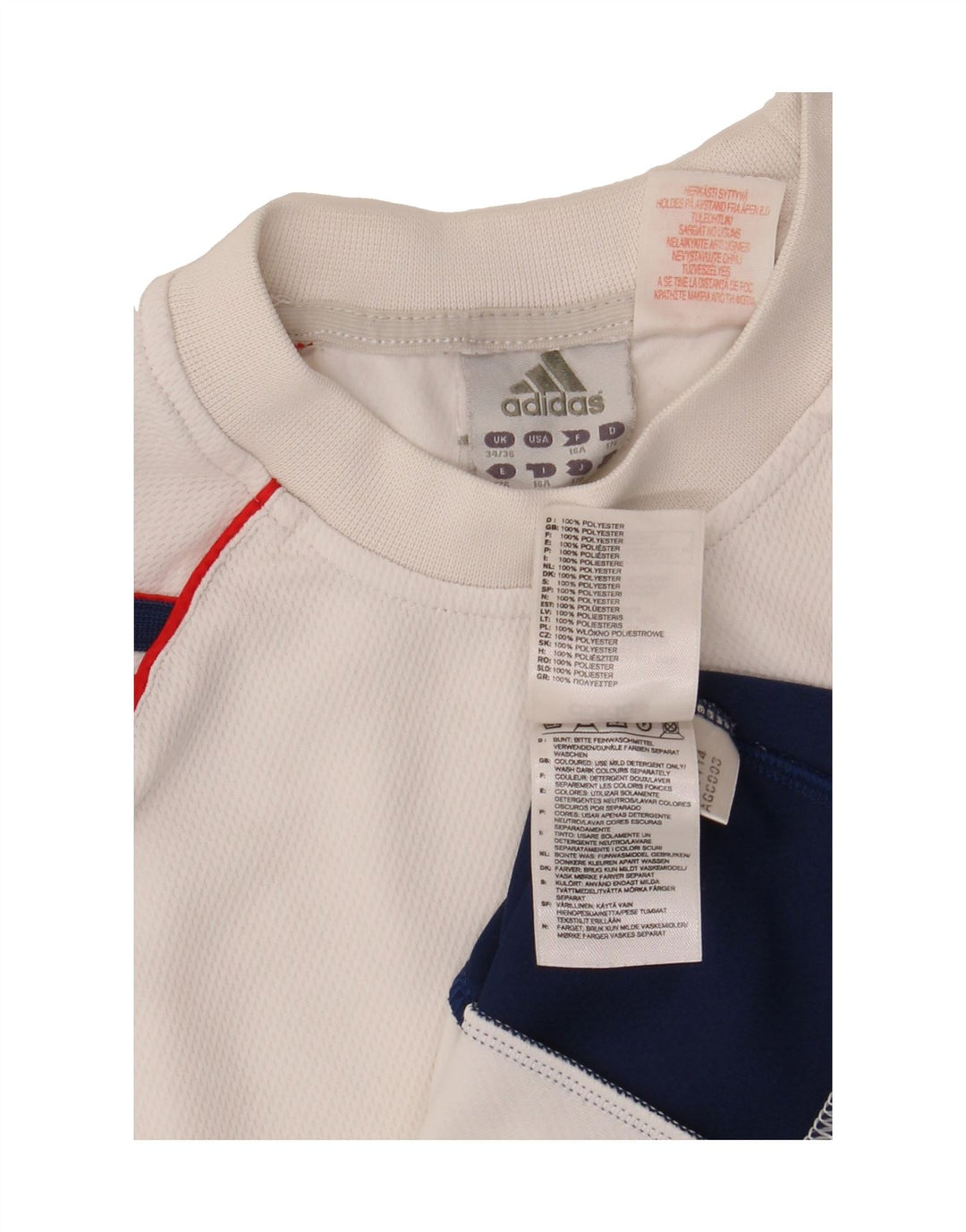 ADIDAS Boys T-Shirt Top 15-16 Years White Colourblock Polyester Vintage Adidas and Second-Hand Adidas from Messina Hembry 