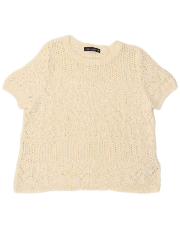 Maglione da donna Marks & Spencer a maniche corte con scollo a barca UK 18 XL Beige