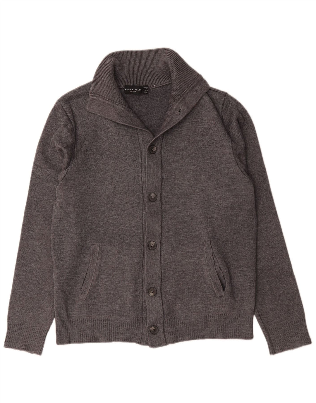 Maglione cardigan da uomo Zara grande in lana grigia