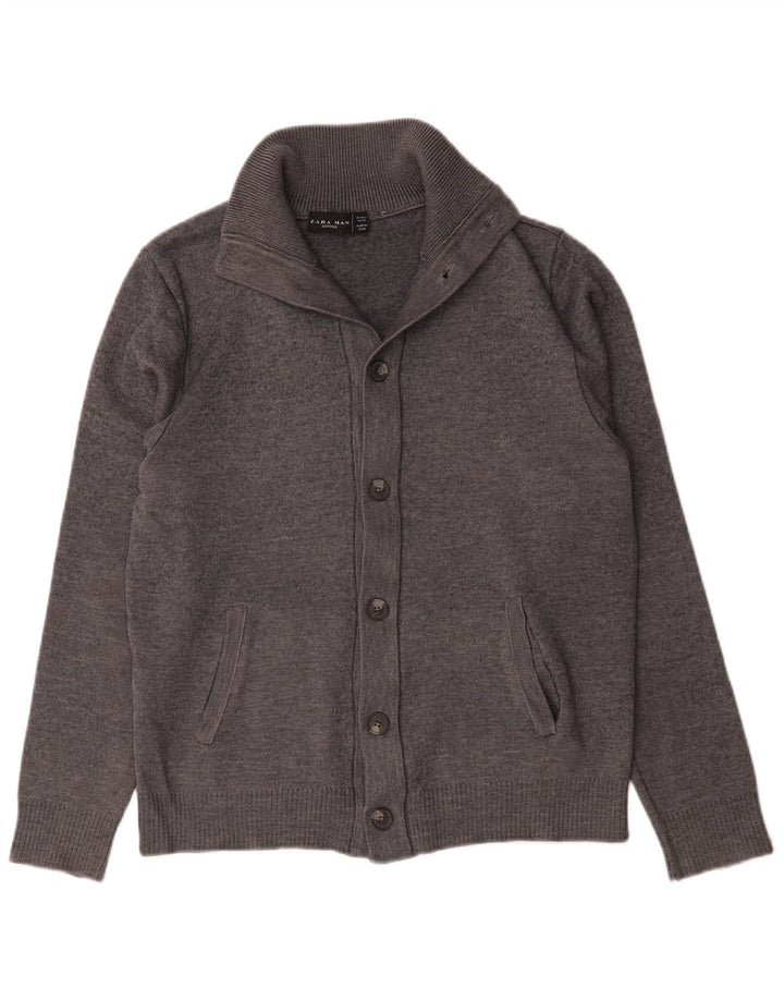 Maglione cardigan da uomo Zara grande in lana grigia