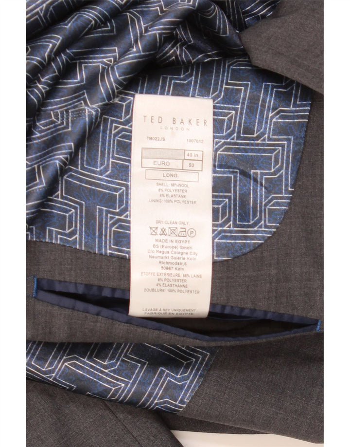 TED BAKER Giacca blazer slim fit da uomo a 2 bottoni UK 40 Large in lana grigia