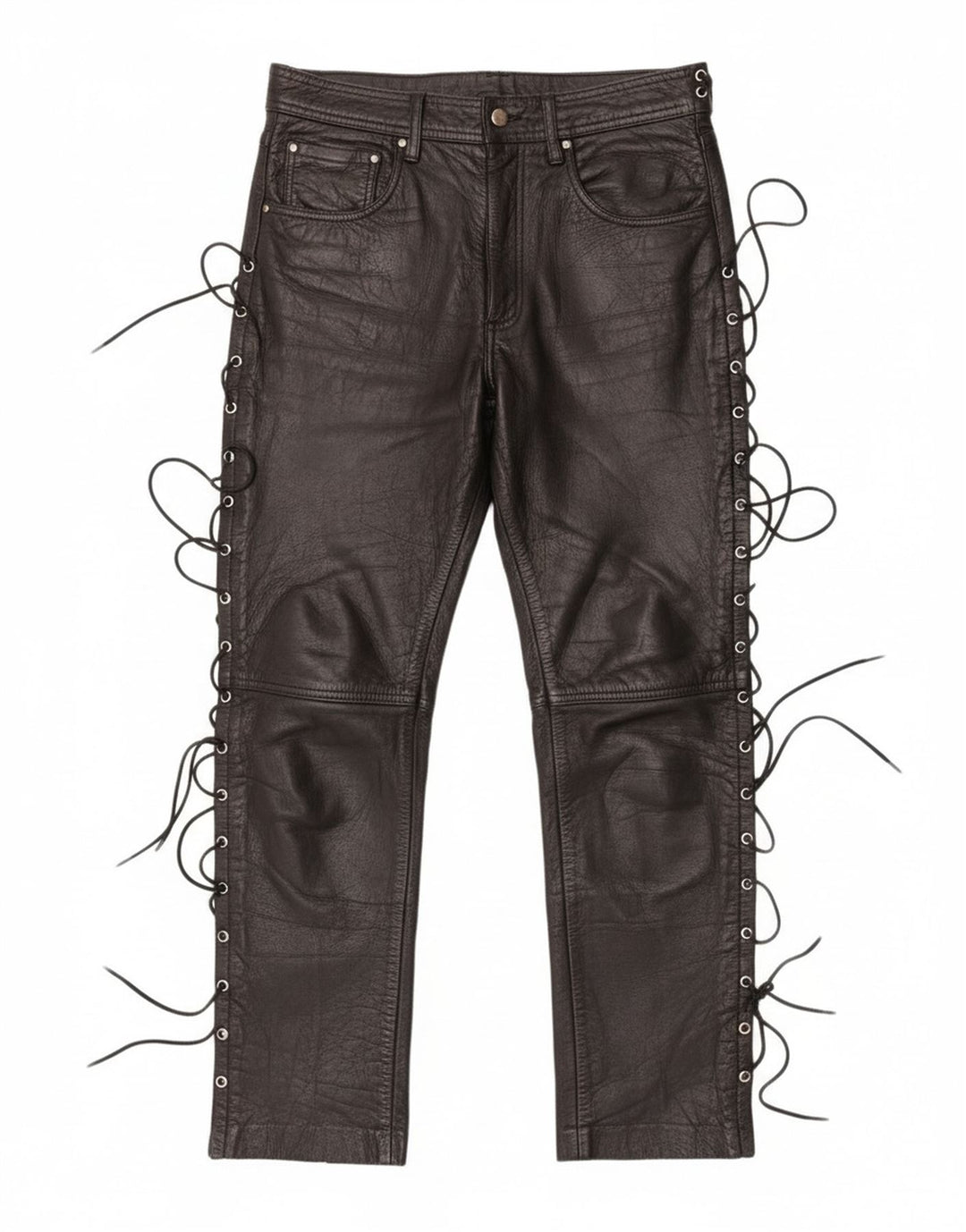 Pantaloni dritti in pelle da uomo vintage IT 48 medi W30 L29 neri