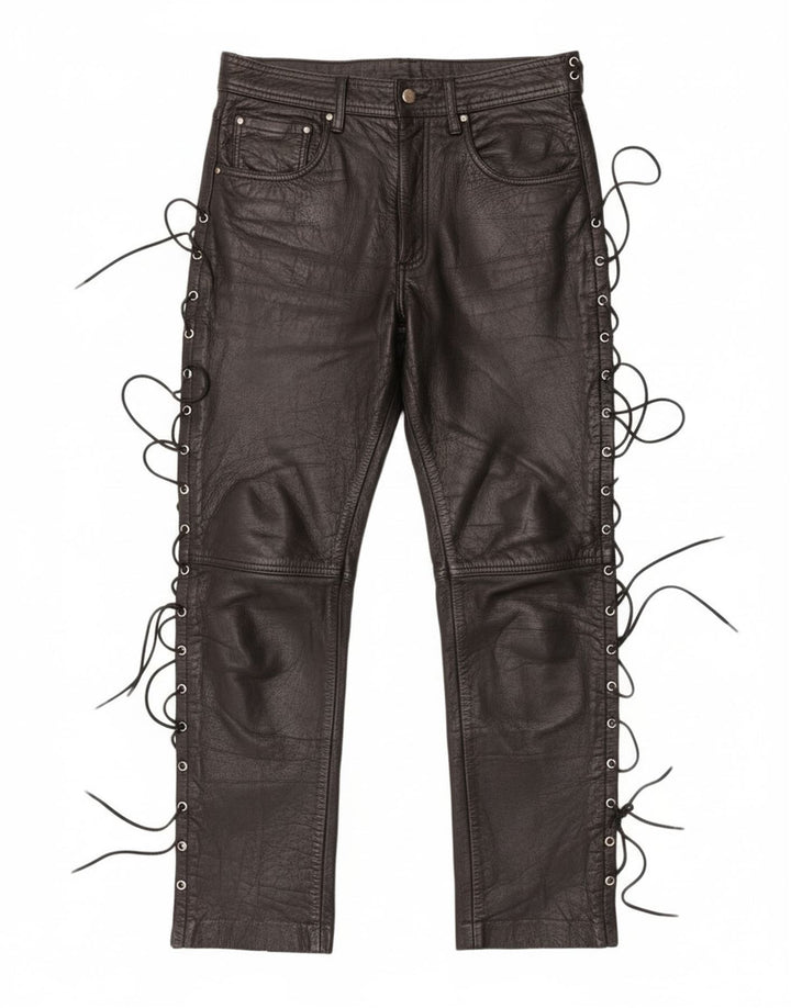 Pantaloni dritti in pelle da uomo vintage IT 48 medi W30 L29 neri