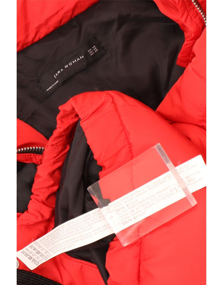 Giacca imbottita oversize con cappuccio ZARA da donna UK 6 XS rossa in viscosa