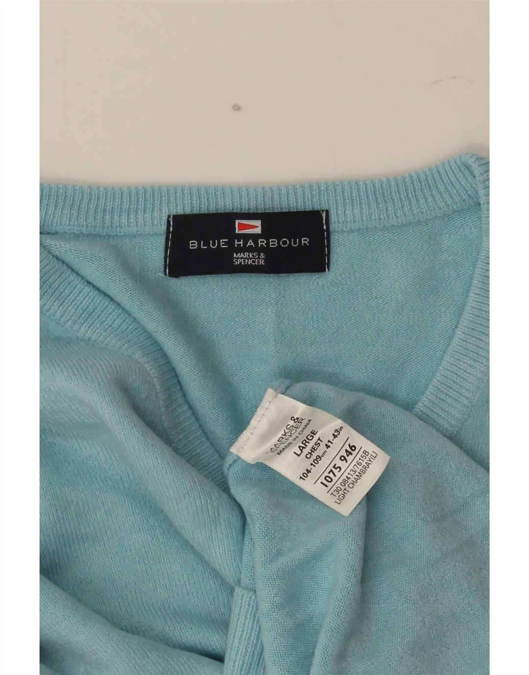 Marks & Spencer Maglione da uomo con scollo a V blu Harbour grande acrilico