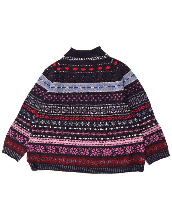 Maglione maglione vintage da donna con collo alto UK 18 XL retrò multicolore