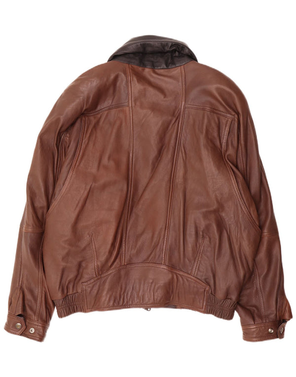 Giacca in pelle vintage da uomo UK 46 3XL Motociclista in pelle color block marrone