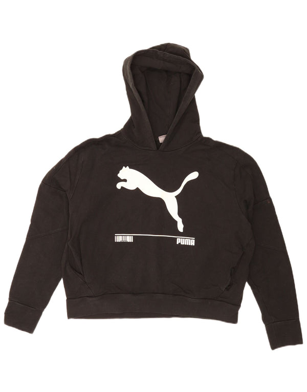 Felpa con cappuccio grafica corta da donna Puma UK 14 Medium Black Sports