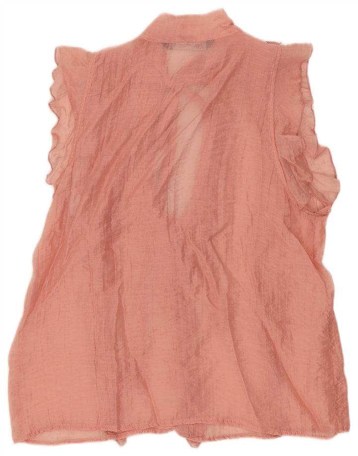 Top Zara da donna, camicetta oversize senza maniche con volant sul davanti, UK 6 XS, rosa