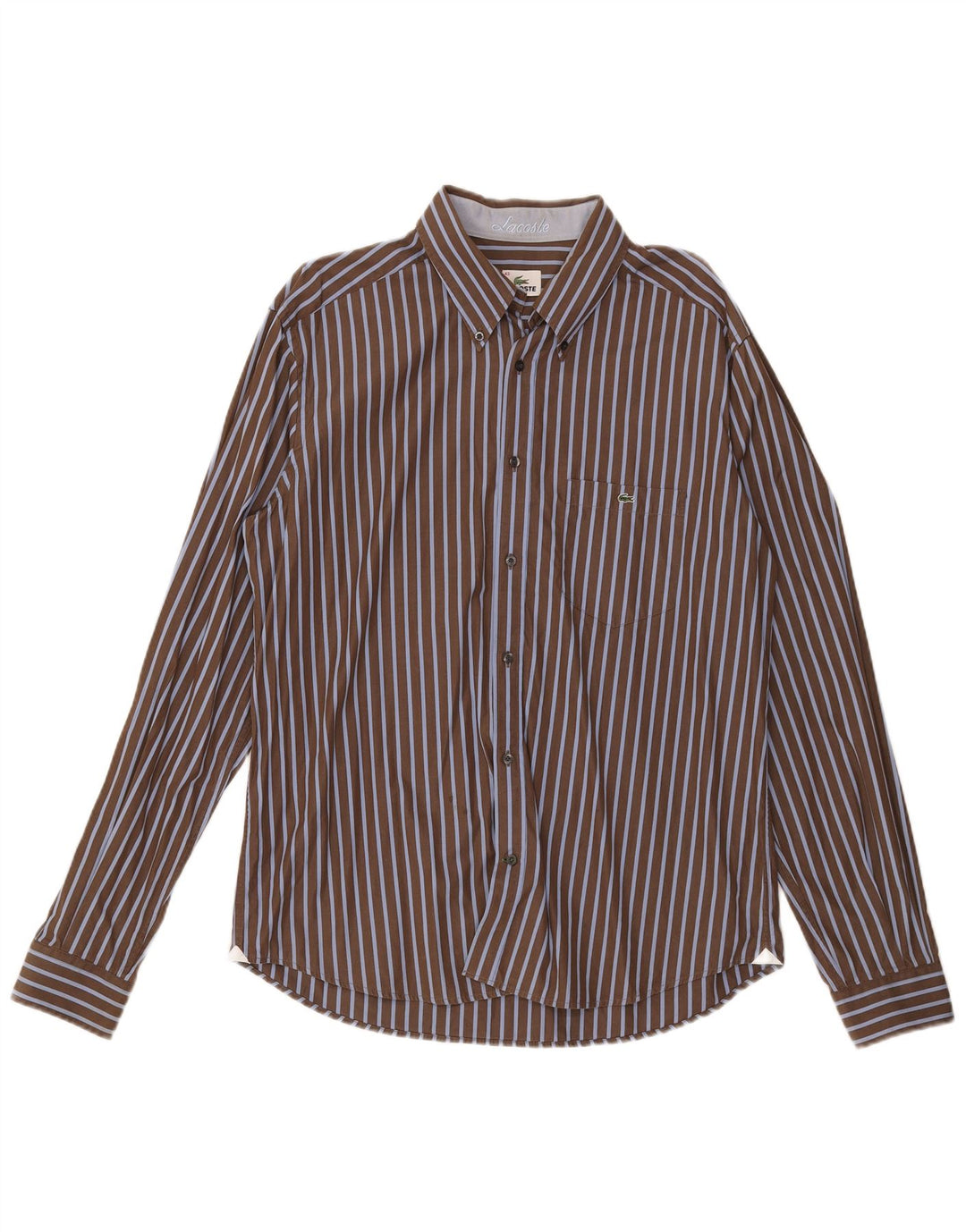 Camicia da uomo Lacoste taglia 43 grande cotone gessato marrone