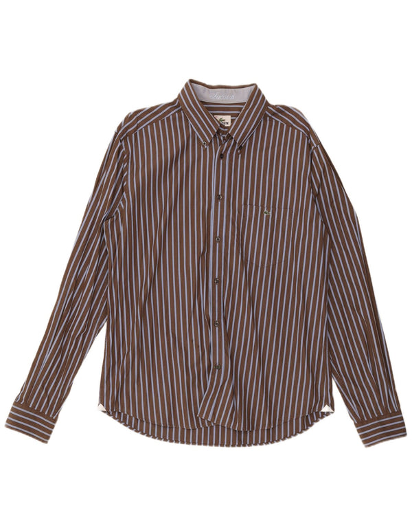 Camicia da uomo Lacoste taglia 43 grande cotone gessato marrone