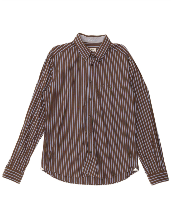 Camicia da uomo Lacoste taglia 43 grande cotone gessato marrone