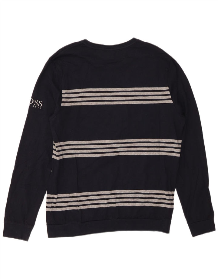 Top HUGO BOSS da uomo a maniche lunghe in cotone a righe medie blu navy