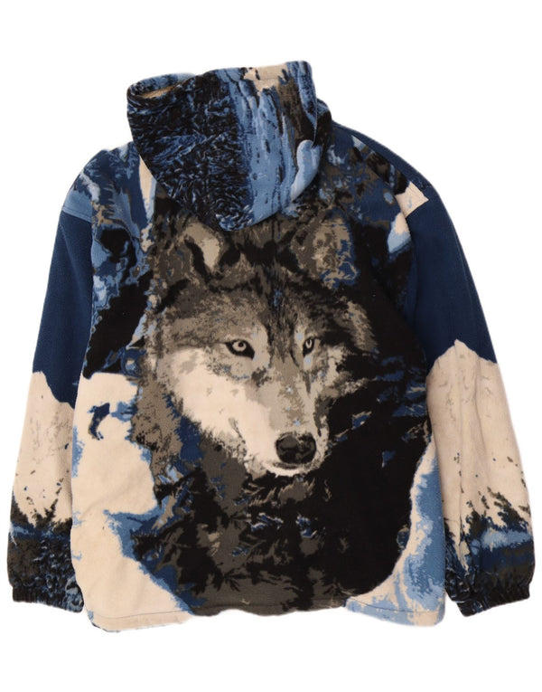 Giacca vintage da uomo in pile Sherpa con cappuccio UK 42 XL Blu stampa animalier