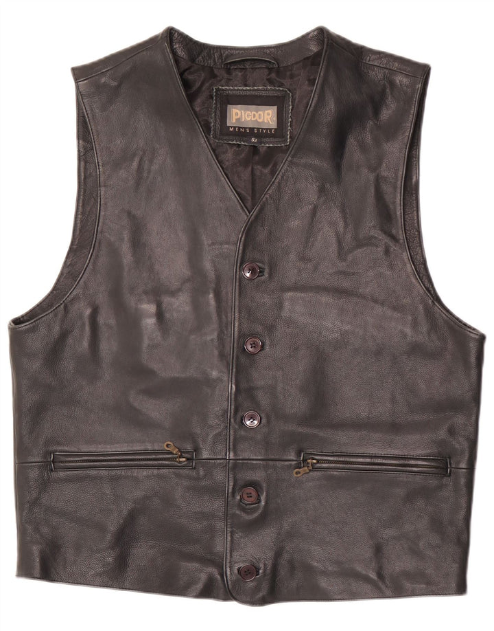 Gilet in pelle da uomo vintage IT 52 grande in pelle nera