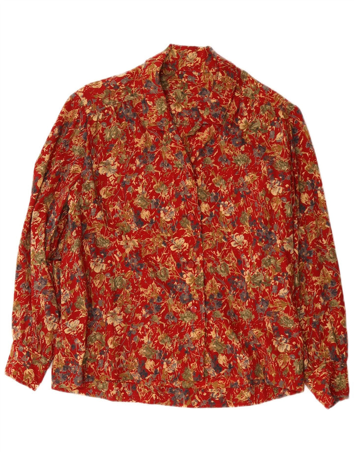 Camicia da donna vintage UK 16 grande floreale rosso