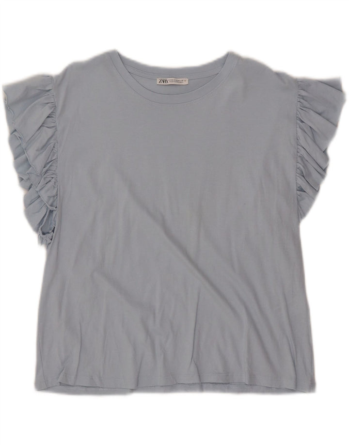 ZARA Camicetta da Donna Top UK 12 Blu Medio Cotone