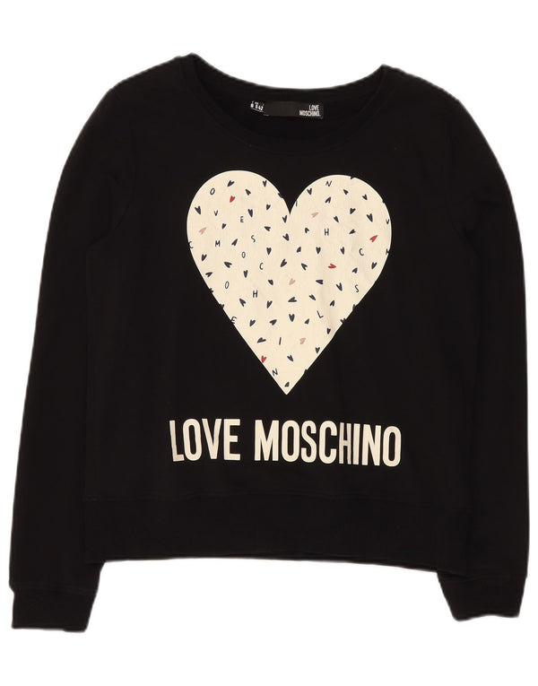 MOSCHINO Donna Felpa Oversize Maglione UK 10 Piccolo Cuore Nero