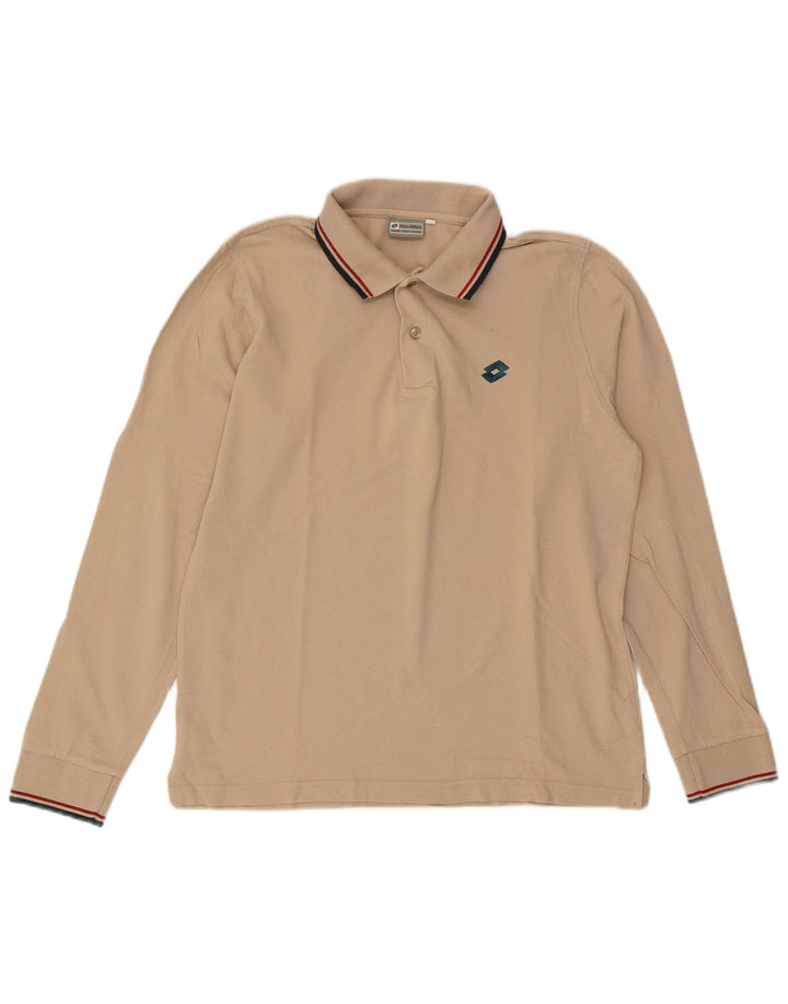 Polo da uomo a maniche lunghe Lotto in cotone beige medio
