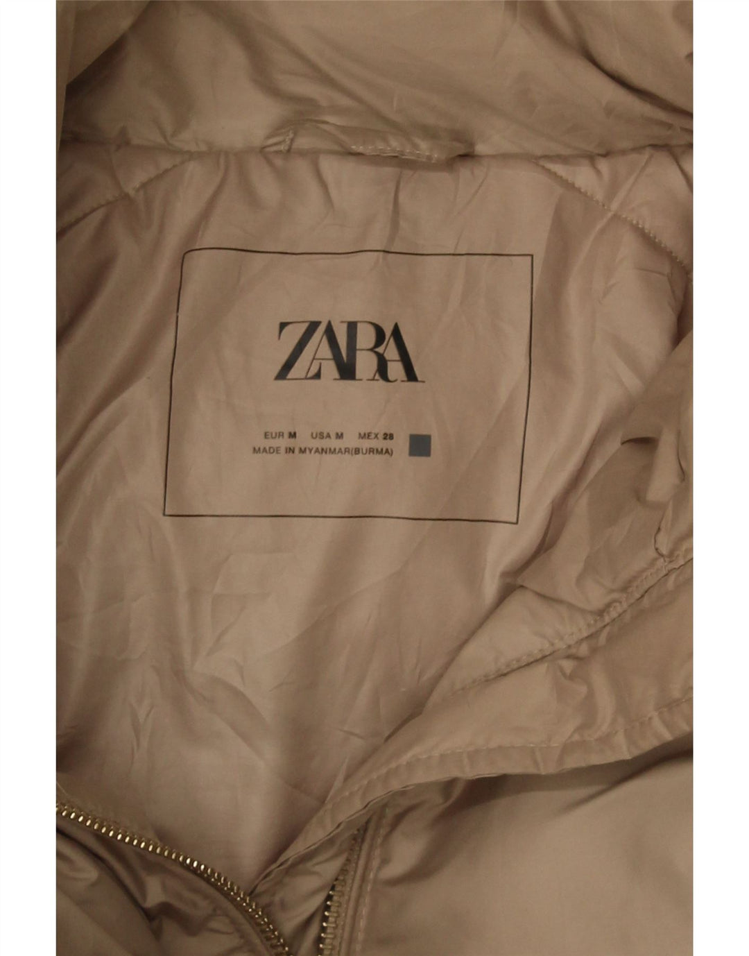Giacca imbottita con cappuccio da donna ZARA UK 14 Poliestere beige medio