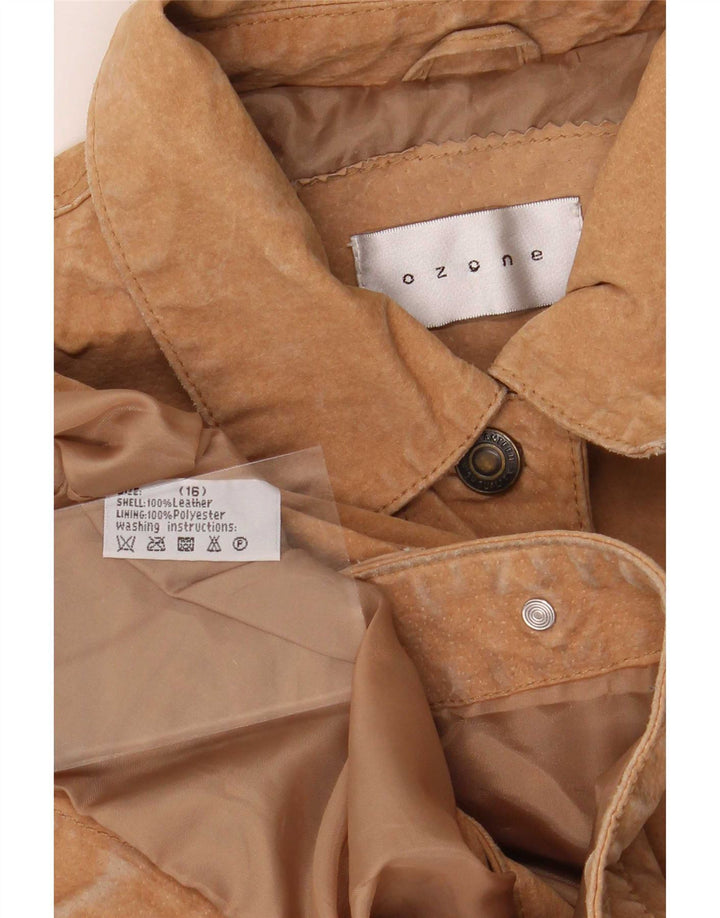 Ozone Giacca blazer in pelle scamosciata da donna UK 16 Large Beige Pelle