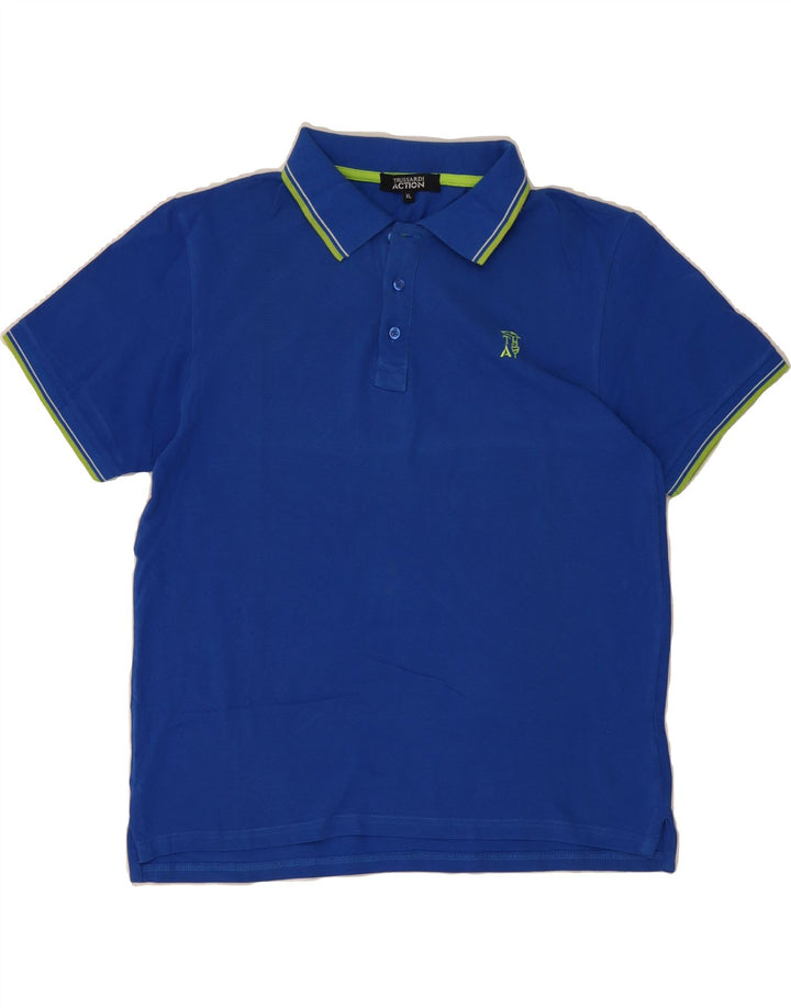 TRUSSARDI Womens Polo Shirt UK 18 XL Blue Vintage Trussardi and Second-Hand Trussardi from Messina Hembry 