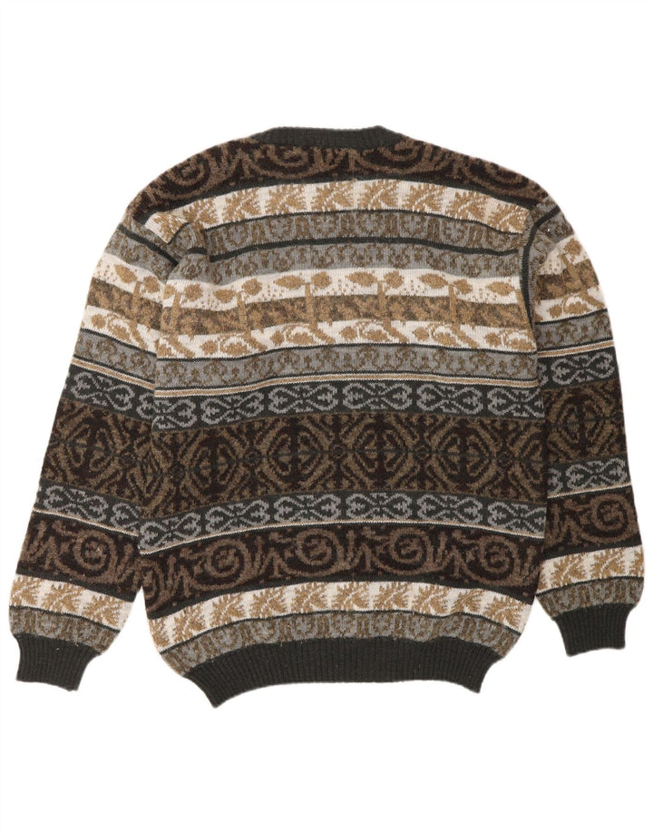 Maglione girocollo da uomo VINTAGE in lana Fair Isle medio multicolore