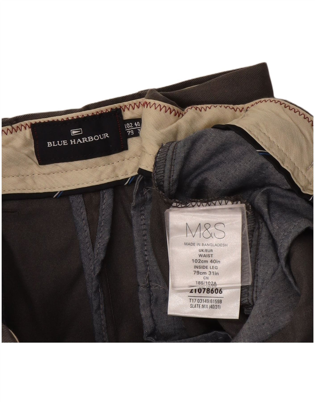 Pantaloni chino dritti Marks & Spencer da uomo blu Harbour W40 L31 grigi