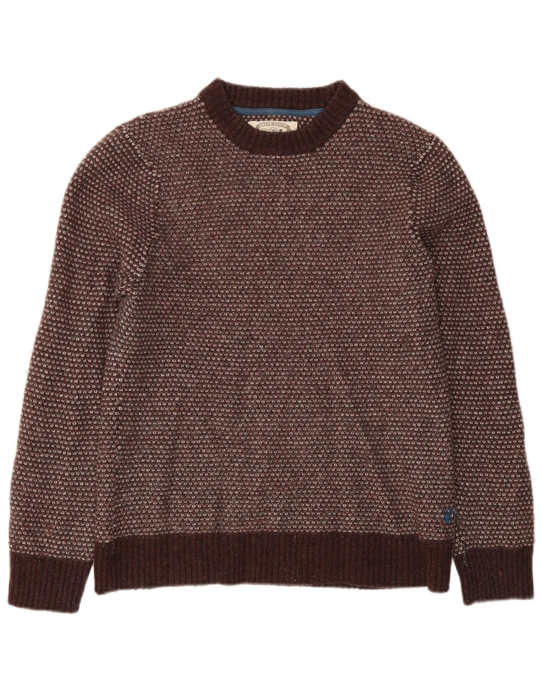 Maglione maglione girocollo da donna White Stuff UK 14 Lana d'agnello marrone grande