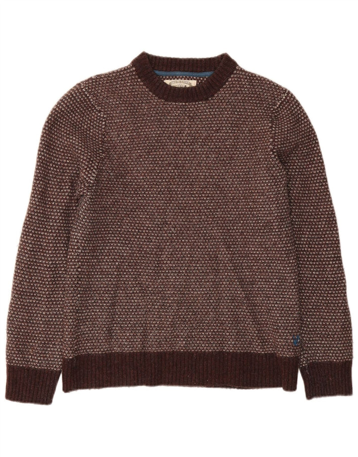 Maglione maglione girocollo da donna White Stuff UK 14 Lana d'agnello marrone grande