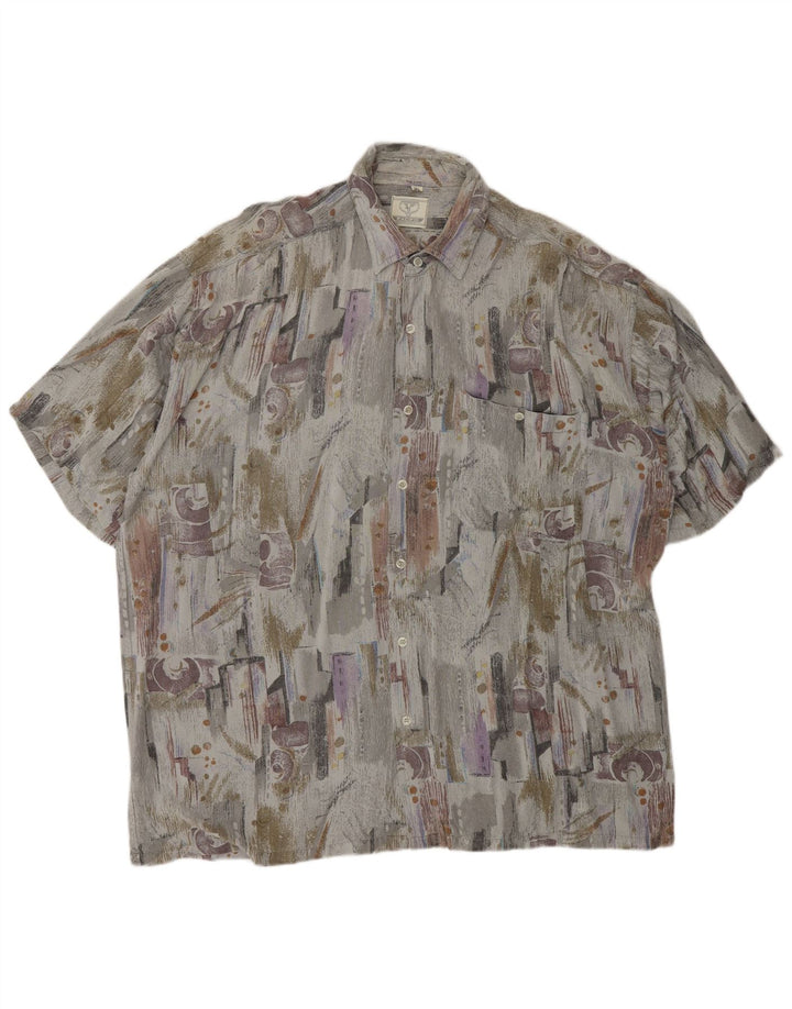 Camicia a maniche corte da uomo con motivo astratto VINTAGE XL grigio viscosa retrò