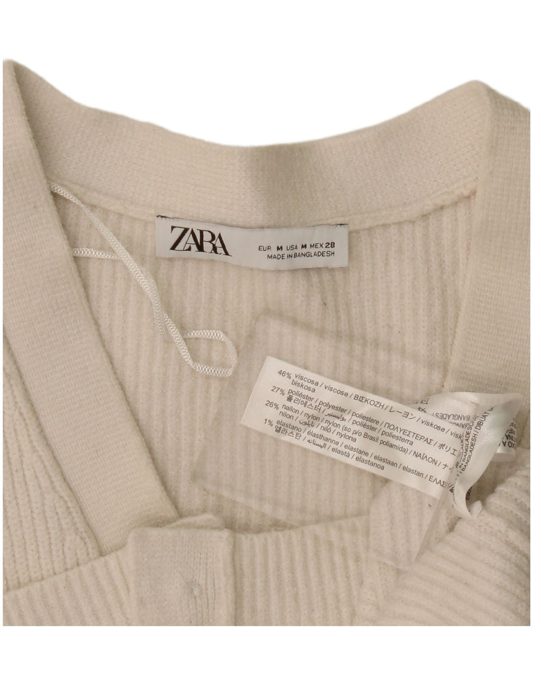 Maglione cardigan corto da donna Zara UK 14 Viscosa bianco sporco medio