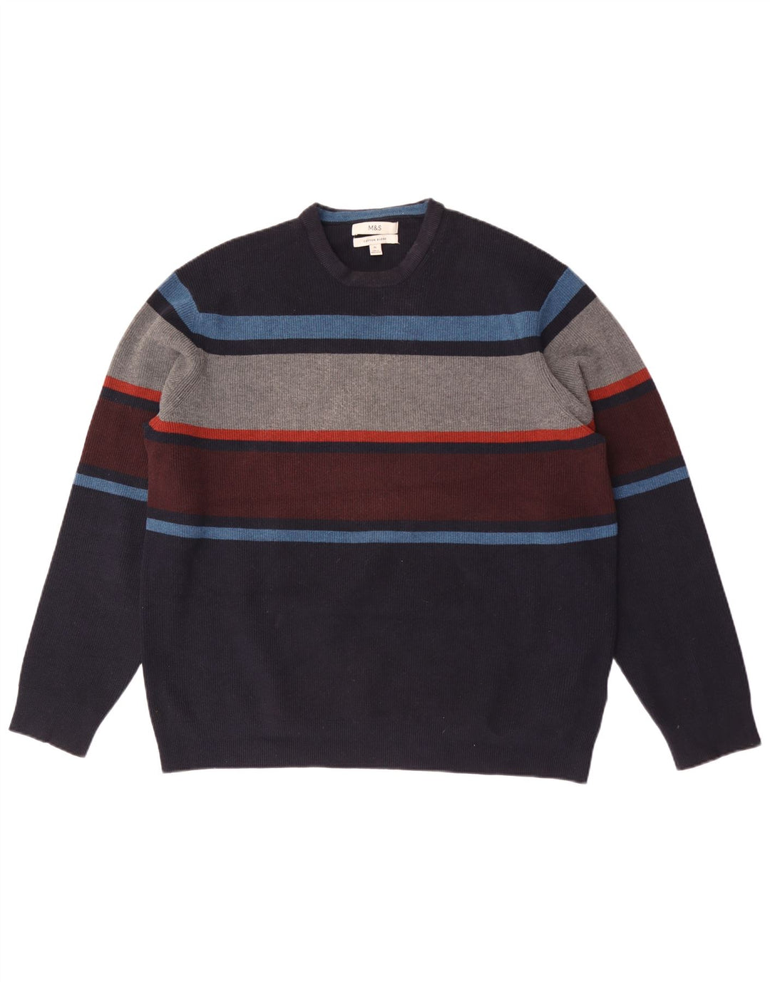 Maglione maglione girocollo da uomo Marks & Spencer XL a righe blu navy