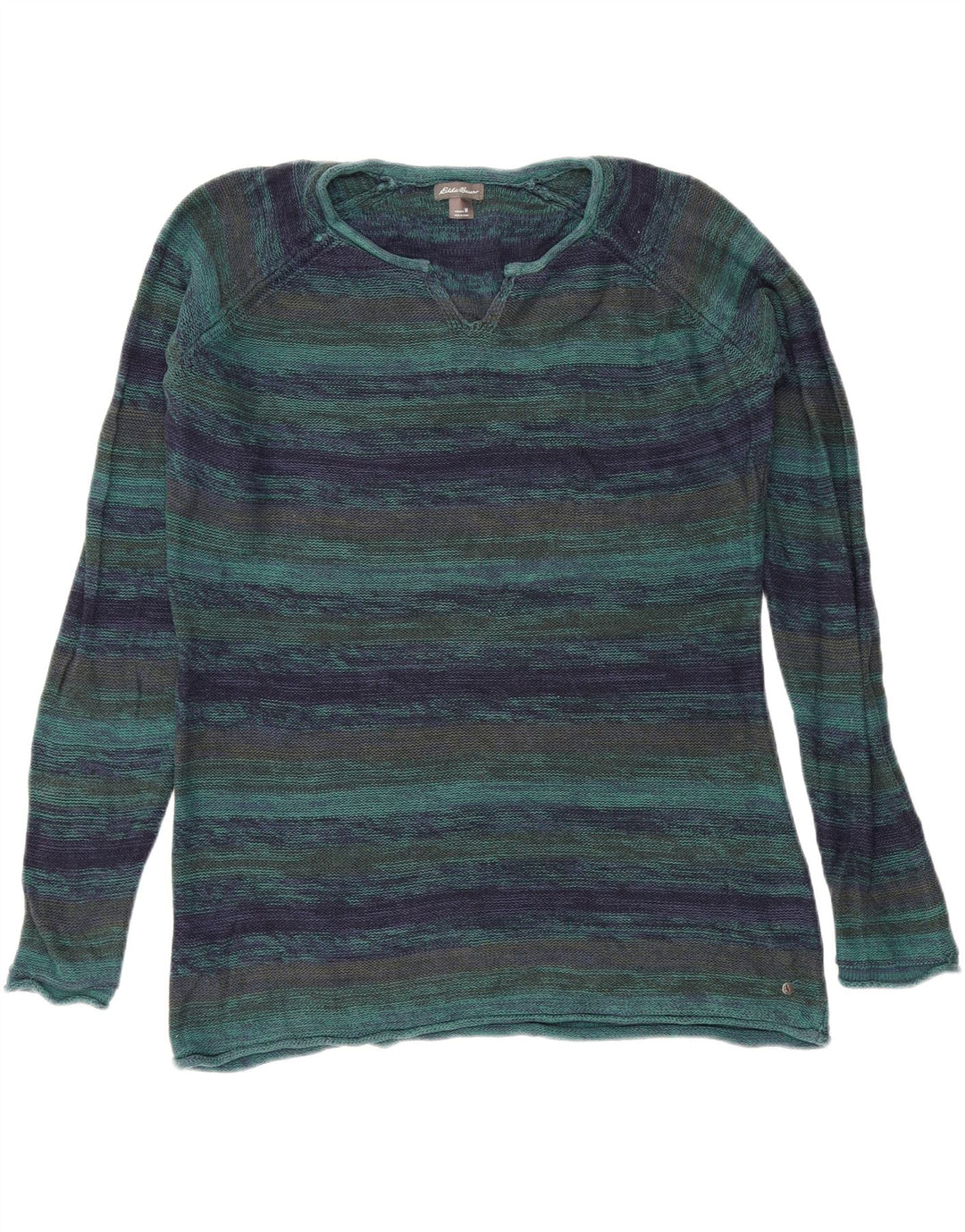 EDDIE BAUER Womens Boat Neck Jumper Sweater UK 14 Medium Blue Striped Vintage Eddie Bauer and Second-Hand Eddie Bauer from Messina Hembry 