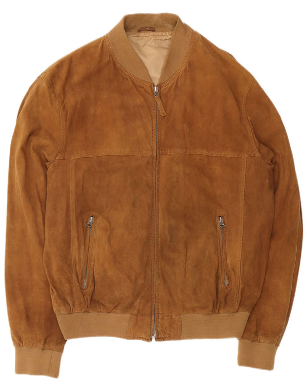 Giubbotto bomber in pelle scamosciata vintage da uomo UK 42 XL in pelle marrone