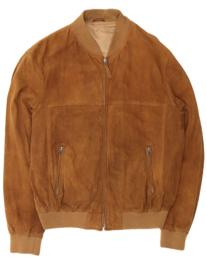 Giubbotto bomber in pelle scamosciata vintage da uomo UK 42 XL in pelle marrone