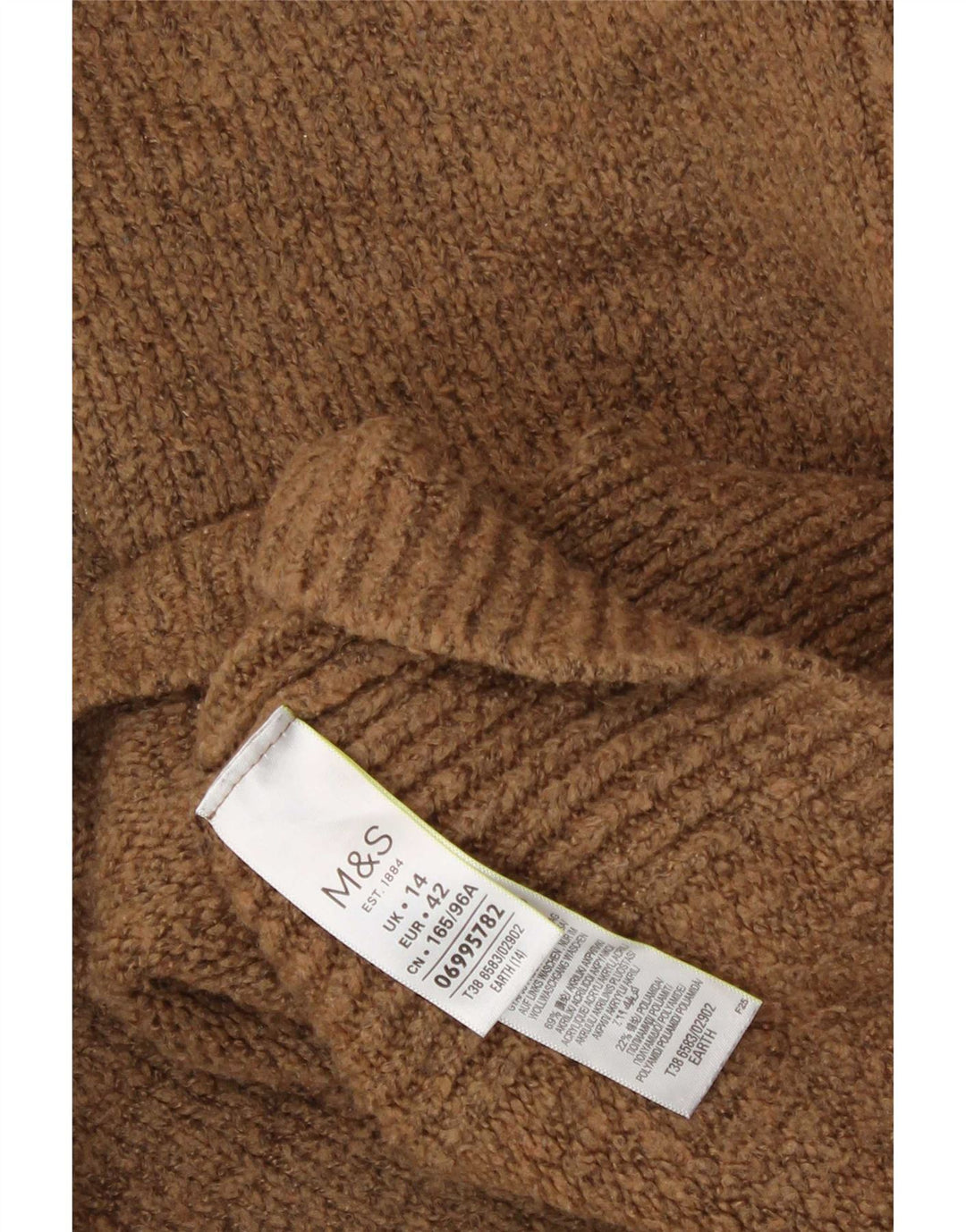 Maglione maglione a collo alto da donna Marks & Spencer UK 14 grande acrilico marrone