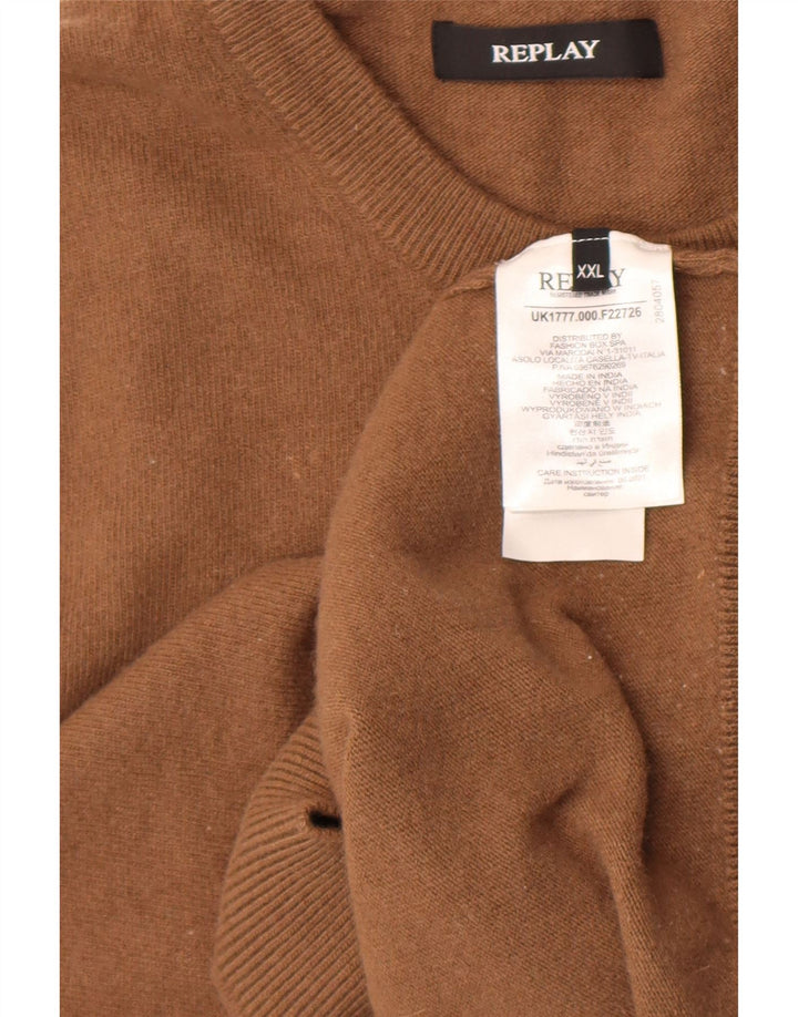 Maglione maglione girocollo da uomo Replay 2XL lana marrone