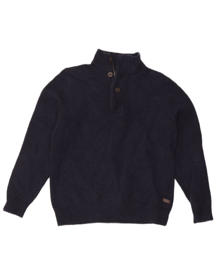 Barbour Uomo Maglione con zip collo maglione grande lana blu navy