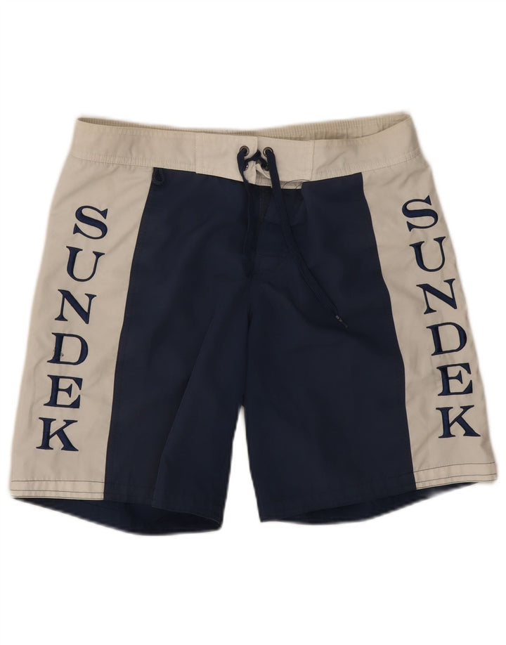 Pantaloncini da bagno grafici da uomo Sundek piccoli in poliestere color block blu navy