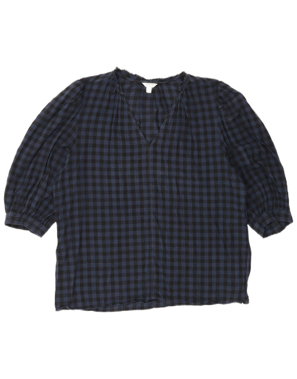 Jigsaw Camicetta da donna con maniche a 3/4 Top UK 12 Cotone a quadretti blu medio