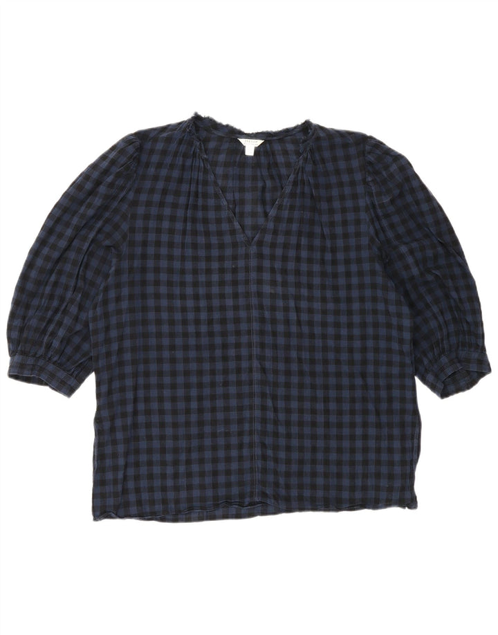 Jigsaw Camicetta da donna con maniche a 3/4 Top UK 12 Cotone a quadretti blu medio
