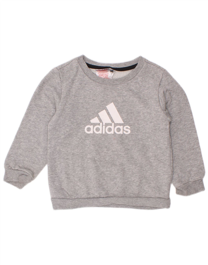Felpa con grafica Adidas per ragazzi, 2-3 anni, cotone chiazzato grigio