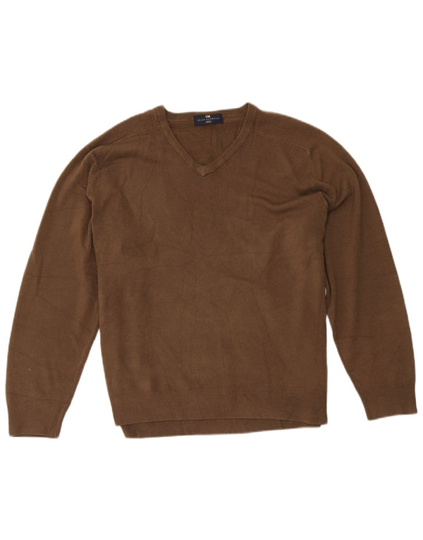 Marks & Spencer Maglione da uomo con scollo a V blu Harbour Grande acrilico marrone