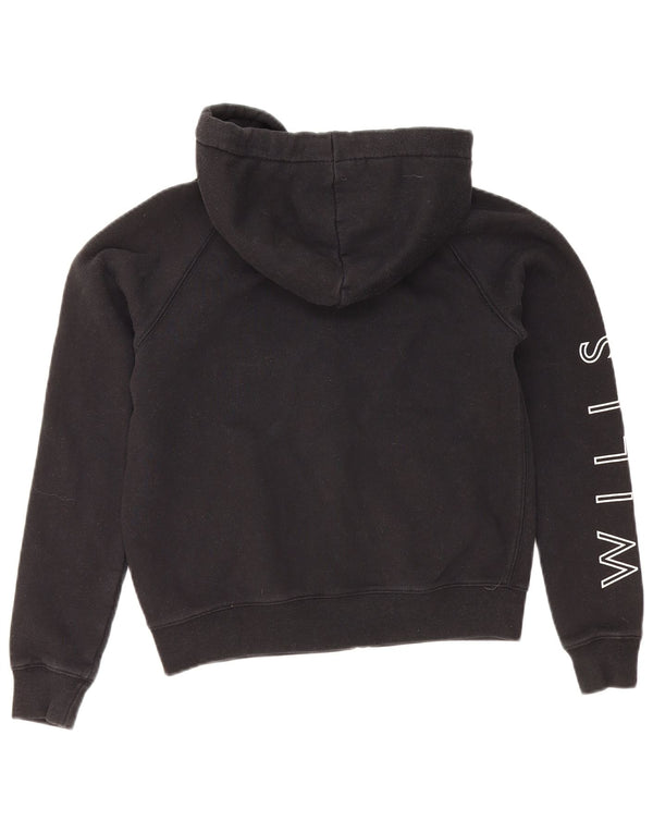 Maglione con cappuccio con zip grafica da donna Jack Wills UK 8 piccolo cotone nero
